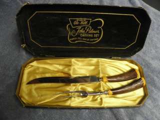 JOHN PALMER CARVING SET KNIFE AND FORK WITH HOLDING BOX  