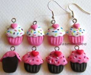 CUPCAKES Polymer Fimo Flat Back Earrings Charms Beads 8  