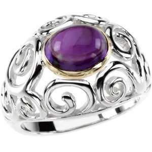    6672Silver & 14K Yellow Gold Ring Cabachon Amethyst Ring: Jewelry