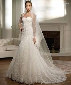 Free Jacket Noble white long sleeve Wedding bridal Dress sash zipper 