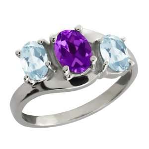 61 Ct Oval Purple Amethyst and Sky Blue Aquamarine Sterling Silver 