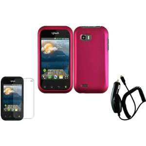  Rose Pink Hard Case Cover+LCD Screen Protector+Car Charger 