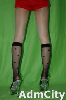 Admcity clover pattern sheer knee high socks stockings black one size 