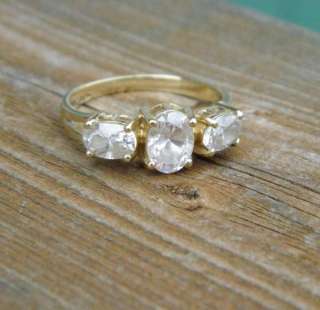   Solid 10k Gold Ring with 3 Large Clear Topaz Stones Size 7  