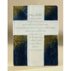  Pack of 4 Footprints Religious Prayer Glass Cross Plaques 