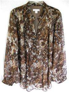 Coldwater Creek Cocoa Floral Tonal Embroidery Blouse  