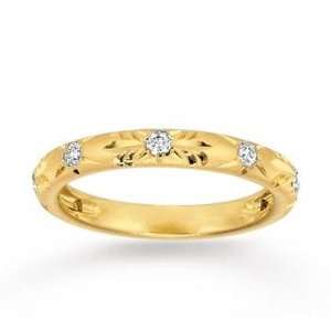    14k Yellow Gold Carved 0.20 Carat Diamond Stackable Ring: Jewelry