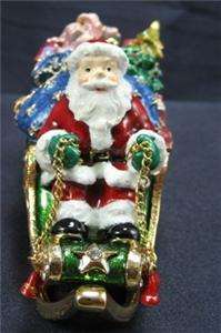 Swarovski Crystal Bejeweled Santa Claus in Sleigh Trinket Box  
