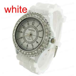   Men Lady Gel Silicone Geneva Crystal Quartz Jelly Wrist Watch Luxury