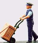 PORTER W/HAND TRUCK & CRATE On3 On30 O Scale Unpainted Pewter Figure 