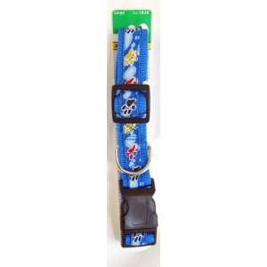   Dog Collar, Blue With Paw Prints, Large, Size 18 26: Pet Supplies