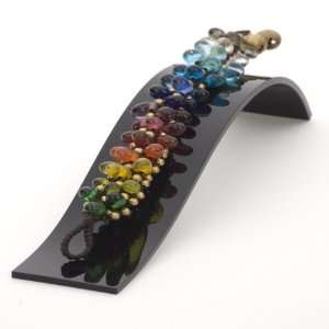 Rainbow glass bead brass gold charm gypsy boho bracelet by 