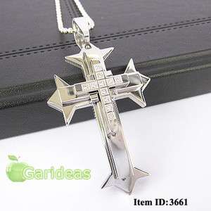   Steel Diamond Multi Silver Cross Chain Pendant Necklace ID:3661  