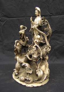 Old Chinese Bronze Quan Kin & Dragon Girl Statue  