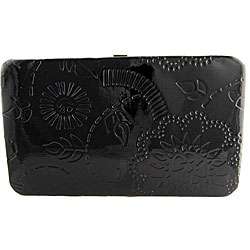 Black Floral Embossed Faux Leather Hard Case Wallet  