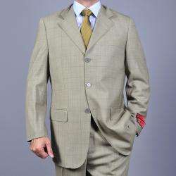 Mantoni Mens Windowpane Taupe 3 button Wool Suit  