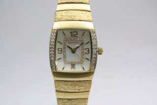 New Elgin Gold Women Austrian Crystals Date Pearl Dial Watch 22 mm x 