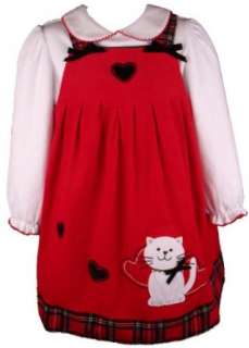   Lad Girls Fall/Winter Red Corduroy Kitty Jumper Dress 2 Pc.: Clothing