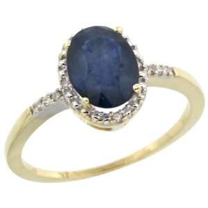 14k Gold ( 8x6 mm ) Halo Engagement Blue Sapphire Ring w/ 0.033 Carat 