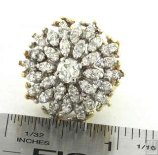 HEAVY VINTAGE 14K GOLD 2.20CT DIAMOND FLOWER CLUSTER COCKTAIL RING 
