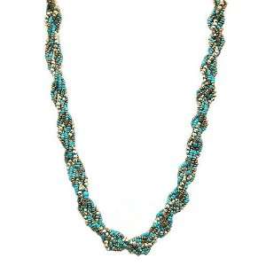  Turquoise Gold Tone Seed Bead 36 Rope Necklace Jewelry