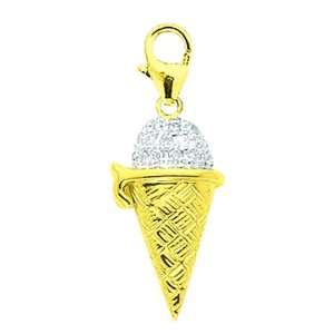 14K Yellow Gold Diamond Ice Cream Cone Charm: Jewelry