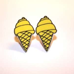  Sour Cherry Gold plated base Yellow Ice Cream Stud Earrings: Jewelry
