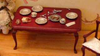 MINIATURE DOLLHOUSE DINING ROOM TABLE 4 CHAIRS MIRROR F143 1:12 SCALE 