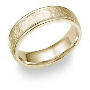  18K Gold Hammered Wedding Band: Jewelry