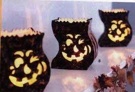 Pair Partylite Haunted Luminary X2 Scary Halloween Ceramic Candle 