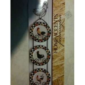 Home Accents, Farmington, 3 Rooster Plates with Rooster Hanging Rack