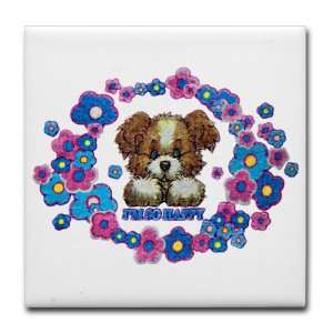   Coaster (Set 4) Im So Happy Puppy Dog with Flowers 