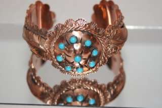   Turquoise Copper Native American Flower Design Bracelet  