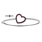   & Pink Sapphire Heart Bangle Bracelet in 14K white gold 7 Inches