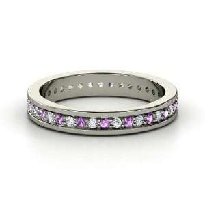   Eternity Band, 14K White Gold Ring with Diamond & Amethyst: Jewelry
