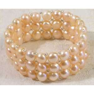    3 Strand Pink Button Pearl Stretch Bracelet: Kitchen & Dining