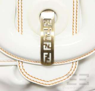 Fendi White Patent Leather & Tan Topstitched B Bag  