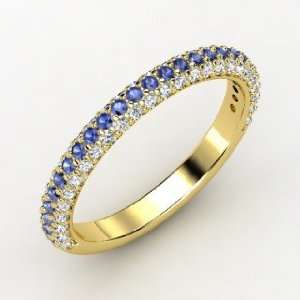  Slim Pave Band, 14K Yellow Gold Ring with Sapphire 