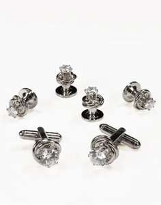 New Crystal Loveknot & Silver Cufflinks and Studs Set  