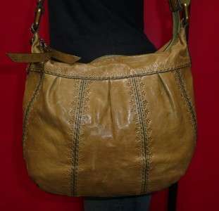 Vintage FOSSIL Olive Green Leather Hobo Cross Body Tote Purse Bag Boho 