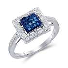   Blue Aqua Diamond Ring 10k White Gold Square Anniversary (1/4 Carat