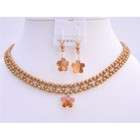   Swarovski Copper Pearls Crystals Necklace Handmade Bridal Jewelry Set