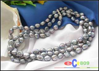 3ROW 13MM GRAY BAROQUE FRESHWATER PEARL NECKLACE  