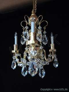 Miniature 3 arm crystal chandelier for 1:12 scale doll house  
