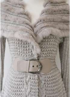 New Gray Wool blend rabbit fur Sweater knit long coat  