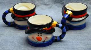   of Three (3) Snowman Ceramic Holiday Hot Chocolate Mugs___New  