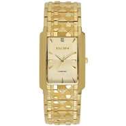  Mens Gold Tone Rectangle Case with Bark Finish Watch 
