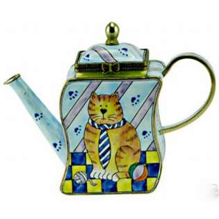 Art Gifts, Inc. Kelvin Chen Enameled Miniature Tea Pot  Cat with Tie 