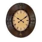 Benzara Oval Wall Clock in Leather on Wood 28