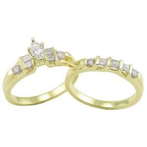  7/8ctw Marquise Diamond Wedding Set in 14k Yellow Gold (HI 